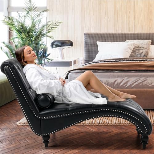 Faux Leather Chaise Lounge Chair Indoor, Modern Button Tufted Upholstered - Image 4