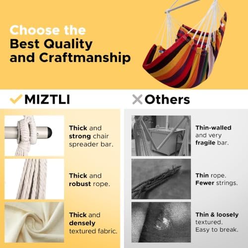 MIZTLI Hammock Chair Swing Indoor Outdoor 500 Lbs, Steel Bar & Anti-Slip - Image 3