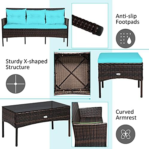 Tangkula 3 Pieces Patio Conversation Set, Outdoor PE Rattan Wicker Furniture - Image 6
