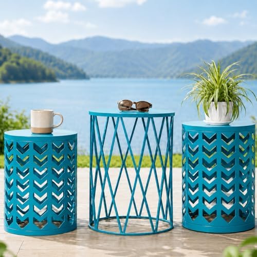 Y&M Set of 3 Nesting Metal Round Coffee Table, Side Table End Table by YM