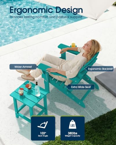 MUCHENGHY Folding Adirondack Chairs Set of 2, HDPE Patio Chair, Lake Blue - Image 4