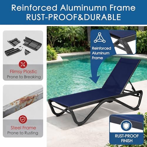 Kozyard Outdoor Chaise Lounge Chair, All Aluminum Frame and Textilene Fabric - Image 4