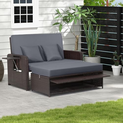 Moccha Outdoor Daybed, Wicker Loveseat Sofa Set by LDAILY