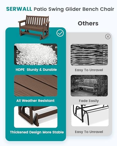 SERWALL HDPE Outdoor Glider Bench Set of 2, All Weather, 660lbs Cap - Image 6