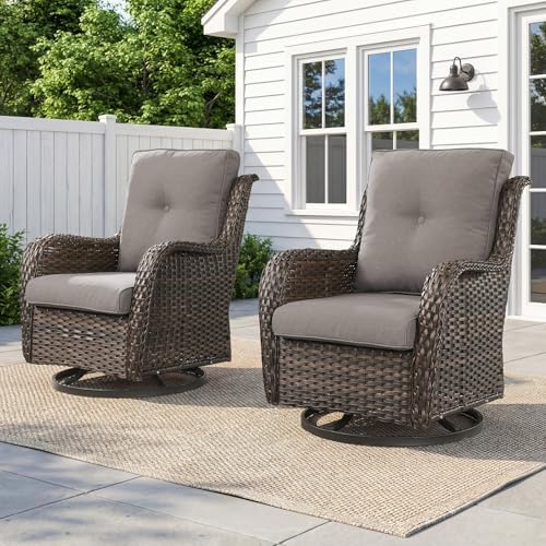 Outdoor Swivel Chairs Set of 2, Patio Wicker Rocker Chairs, All Weather Patio by Belord