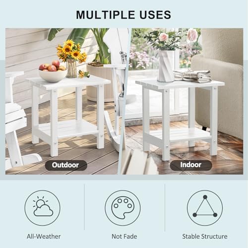Adirondack Outdoor Side Table, 16.6" Small Patio End Table, 2-Tier HDPE Plastic - Image 5