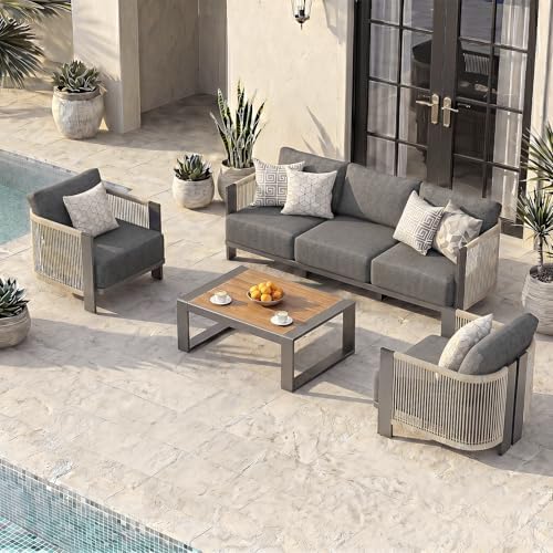 Vexwalx Luxury Patio Furniture Set, 4-Piece Curved Outdoor Furnitrue Set by Vexwalx