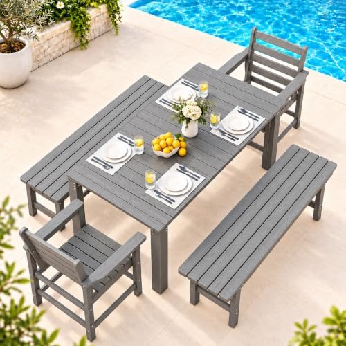 Dining Table Set, 5-Piece HDPE Outdoor Dining Set by Unknown