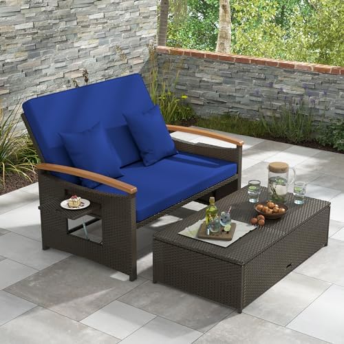 HAPPYGRILL Outdoor Wicker Sofa Daybed, Rattan Sunbed - Image 2