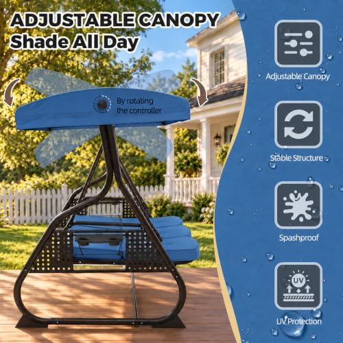 3 Seat Patio Swing with Canopy, 3-in-1 Outdoor Porch Swing Chair with - Image 3