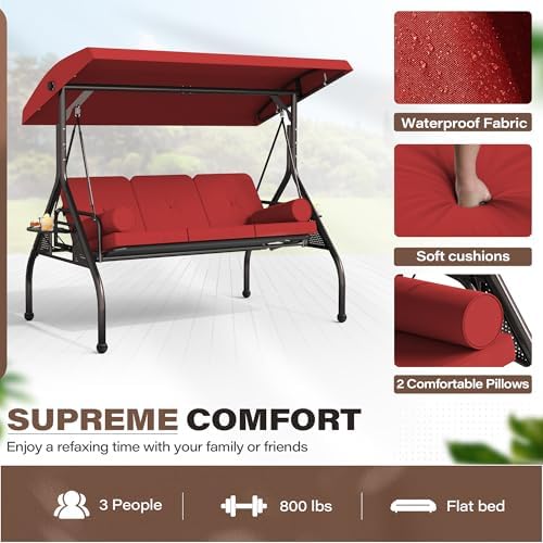 Outdoor 3 in 1 Porch Swing Chair, 3 Seat Patio Swing Glider - Image 6