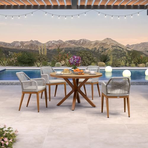 PURPLE LEAF Oversized Patio Round Dining Set 5 Pieces by PURPLELEAF