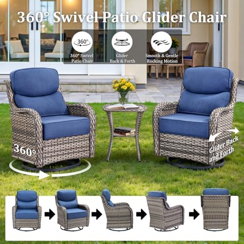 Luxury Outdoor Swivel Rocker Patio Chairs Set of 5, High Back Patio Chairs - Image 4