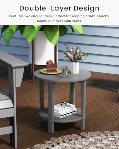 HDPE Round Outdoor Side Table, 18.1-Inch Weatherproof Small Outdoor Table - Image 5