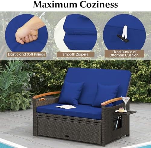 HAPPYGRILL Outdoor Wicker Sofa Daybed, Rattan Sunbed - Image 7