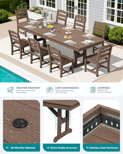 SERWALL 9Pcs 84" HDPE Outdoor Dining Set - Image 4