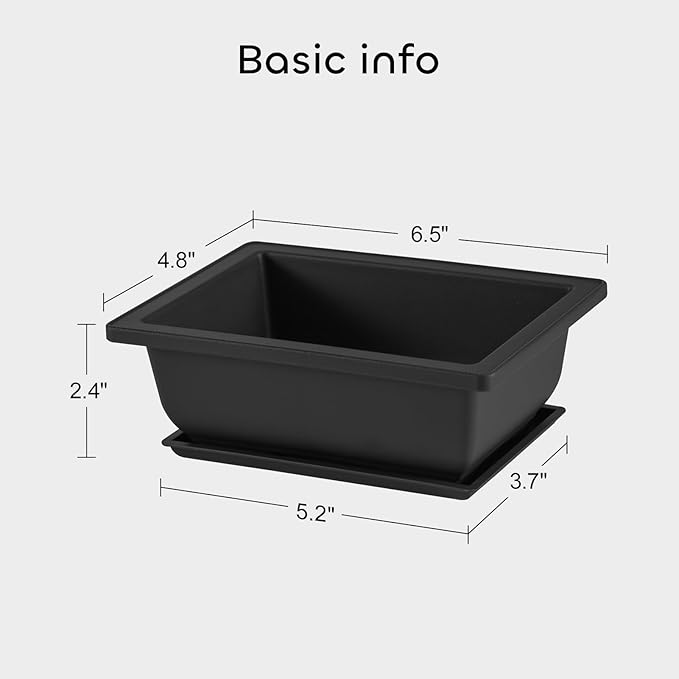 GROWNEER Bonsai Training Pots with Drainage Trays 3 Packs 6.5 Inch, Durable Bonsai Tree Starter Set Kits with Repotting Mat Small Indoor Outdoor Growing Pot Rectangle Planter, Built in Mesh