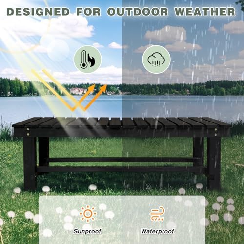 Outdoor Garden Wood Bench, 35.5" Backless Weatherproof Bench Black - Image 5