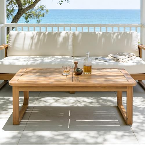 Merax Outdoor Acacia Wood Coffee Table, Durable Weather Resistant, Modern - Image 3
