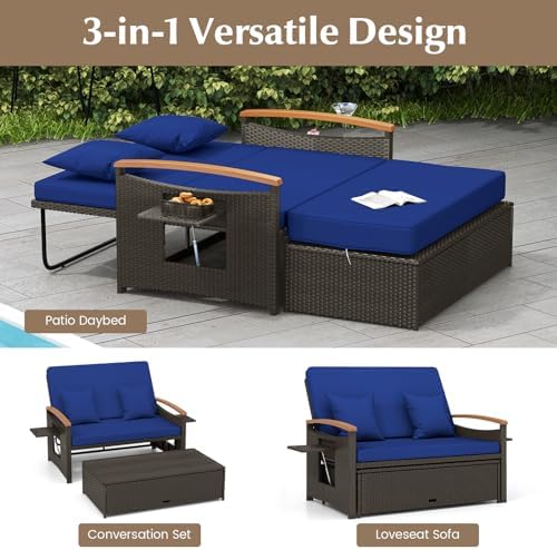 HAPPYGRILL Outdoor Wicker Sofa Daybed, Rattan Sunbed - Image 5