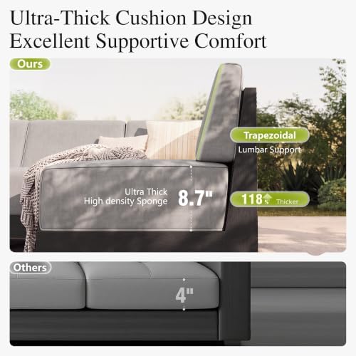 Sophia & William 6PCS HDPE Patio Sectional Furniture Set, 8.7" Gray Cushion - Image 6