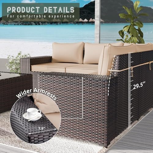 6 PCS Outdoor Patio Furniture Set, Outdoor Sectional Furniture All Weather PE - Image 2