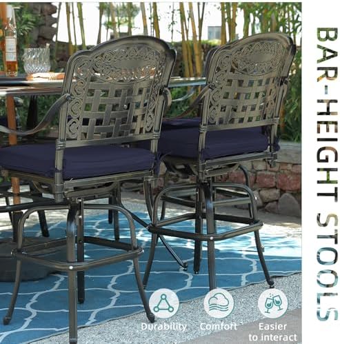 Outdoor Swivel Bar Stools Set of 2, All-Weather Cast Aluminum Bar Height Bistro - Image 7