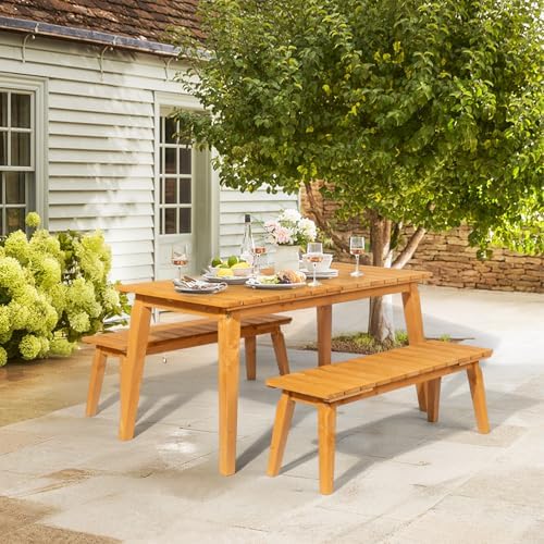 VINGLI Outdoor Wood Bench Set, 2 Piece 46" Natural Garden Bench - Image 2