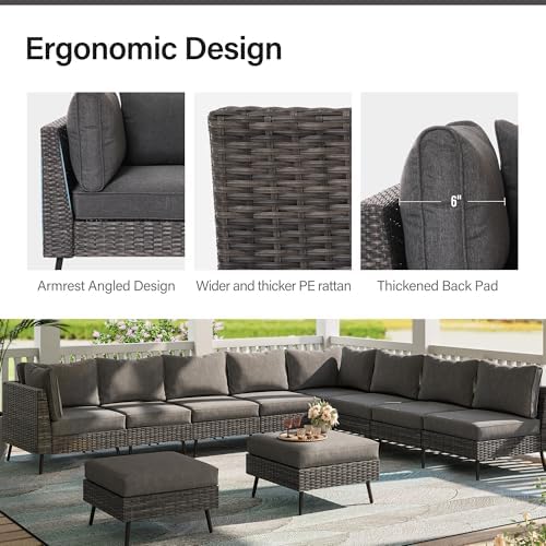 Outdoor Patio Furniture, 10 Piece Outdoor Sectional Sofa PE Rattan Wicker Patio - Image 2