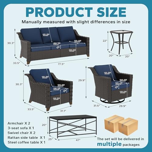 7 Piece Patio Furniture Set, Wicker Outdoor Conversation Set - Image 2