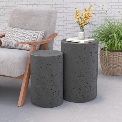 COSIEST Concrete Outdoor Side Table, Decorative Garden Stools - Image 5