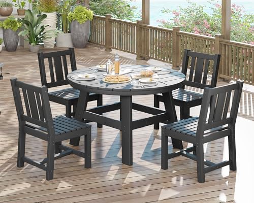 AMERLIFE Outdoor Dining Set for 4, HDPE Round Table and Chairs by AMERLIFE