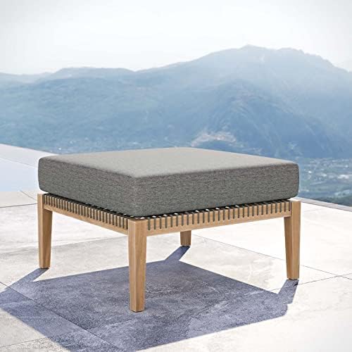Modway Clearwater Outdoor Patio Teak Wood Ottoman in Gray Graphite - Image 2