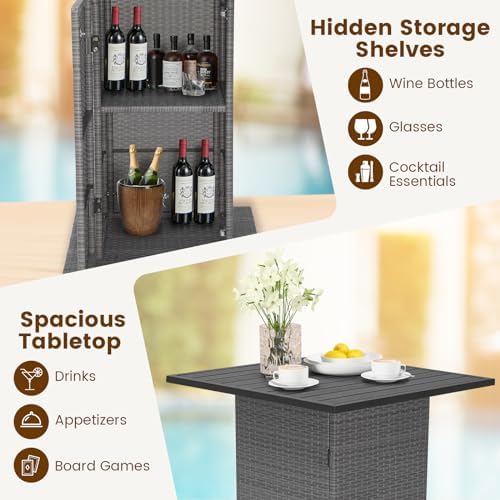 HAPPYGRILL 5 Pieces Outdoor Rattan Bar Set, Patio Wicker Bar Table and 4 Bar - Image 3