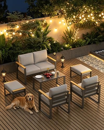 Patio Outdoor Ottoman Assembled Aluminum Footstools Small Seat Side Table - Image 3