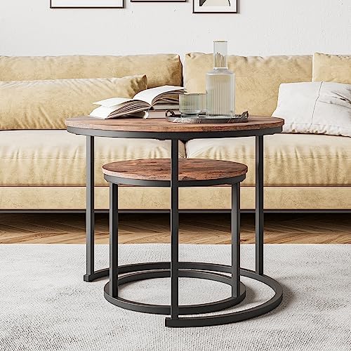 HOJINLINERO Round Nesting Coffee Table Set of 2, Small Coffee Table - Image 3