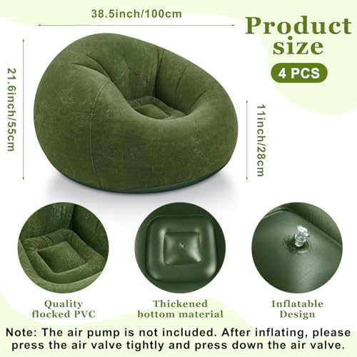 Realspring Inflatable Bean Bag Chairs, Dark Green - Image 3