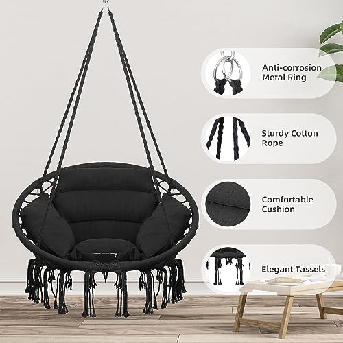 Goutime Hammock Swing Chair Macrame Boho Hanging Chairs Black - Image 2