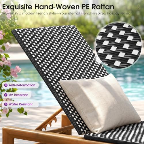 PURPLE LEAF 2 Piece French Patio Chaise Lounge Rattan Teak Frame - Image 6