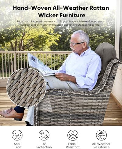 5-Piece Wicker Swivel Patio Chairs and Fire Pit Table Set - Image 6