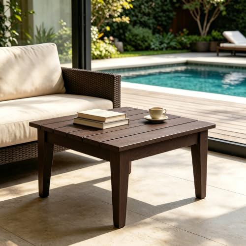 32 Inch Ashore Outdoor Coffee Table, Dark Brown - Image 2