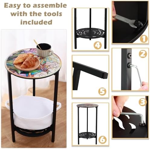 2 Packs Two-Tier Metal Round Side Table Set of Two Black Accent Coffee Tables - Image 5