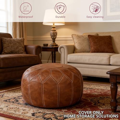 Thgonwid Unstuffed Moroccan Faux Leather Pouf Ottoman Cover - Image 4