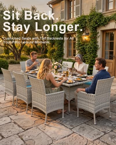 10-Piece Patio Dining Set, 2 Tempered Glass Tables & 8 Wicker Chairs - Image 7