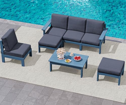 SERWALL 7 Pieces Patio Conversation Set, HDPE Outdoor Sectional Sofas by SERWALL