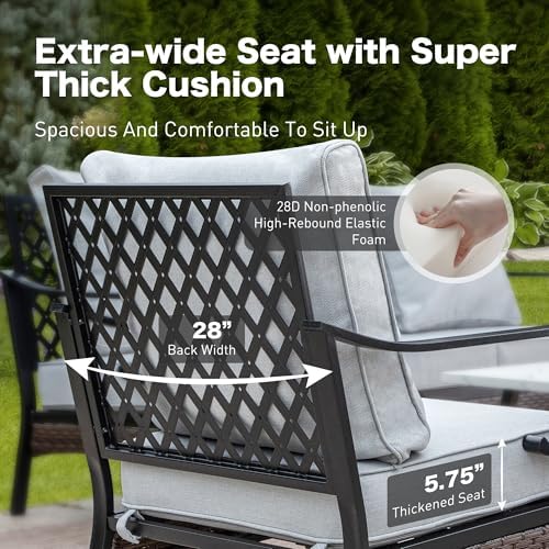 Metal Patio Furniture Set with Fire Pit, Light Grey - Image 3