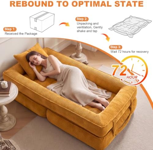 Folding Sofa Bed, Convertible Sleeper Chair, Corduroy Boneless Couch - Image 7