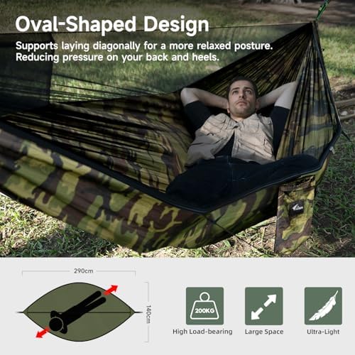 Camping Hammock with Mosquito Net and Ridge Rope, 2 Person Extra Large - Image 2