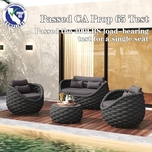 TWT 6-Piece Aluminum Patio Furniture Set, Textilene Dark Grey w/Table - Image 3