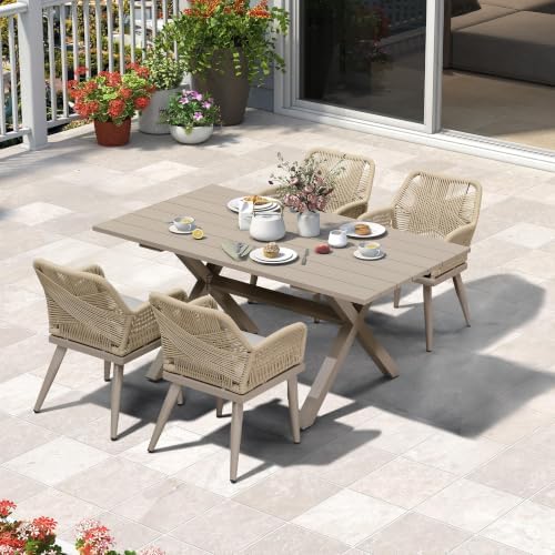 PURPLE LEAF Outdoor Dining Set 5 Pieces PE Rattan Aluminum Champagne - Image 2